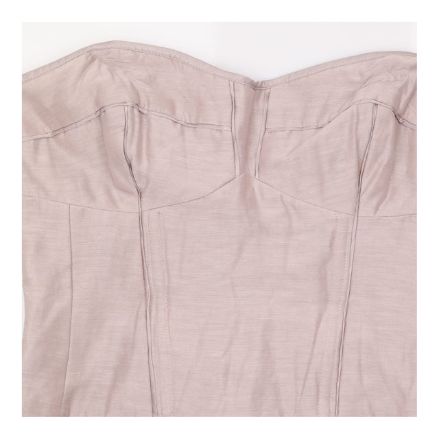 Strapless Dress Taupe Linen Silk Tiered Oc