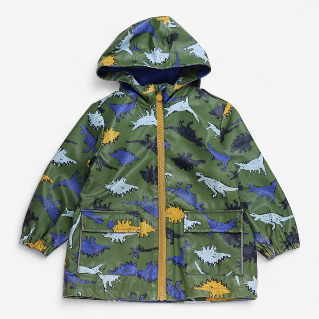 Fisher mans rain coat green with dinosaurs