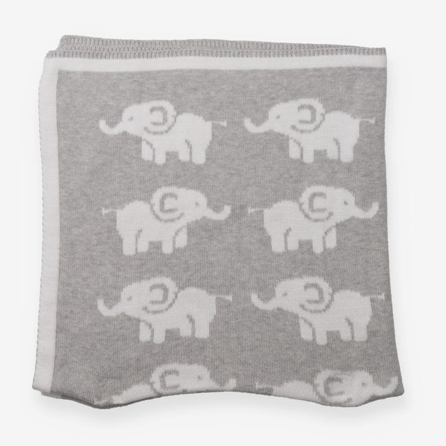 Knitted Blanket Grey with White Elephants