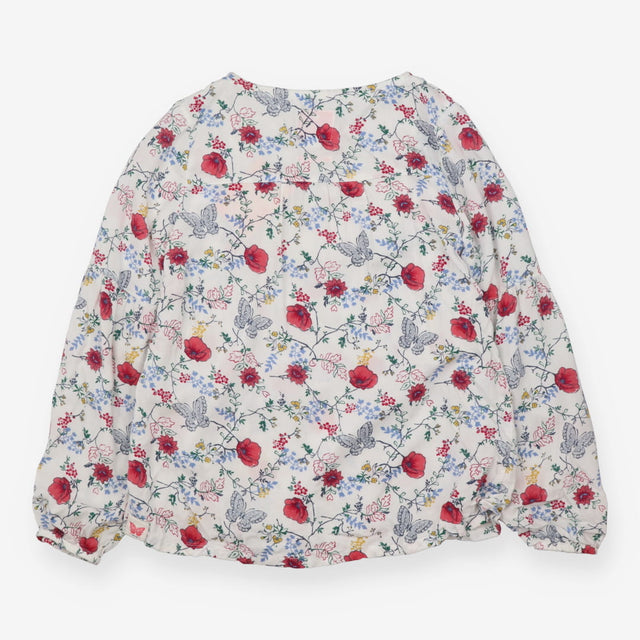 White blouse with Poppies and butterflies