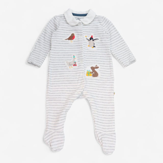 Sleepsuit Collared Grey Stripe with Festive Appliq