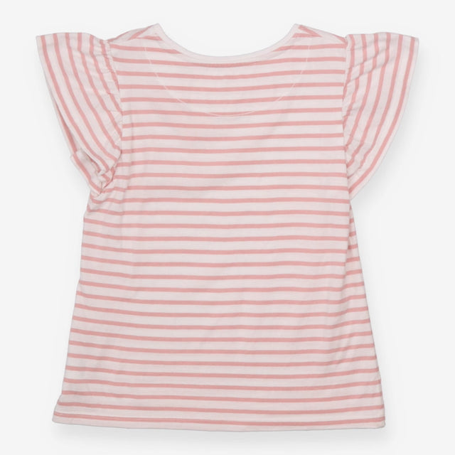 T-shirt frill sleeve pink stripe