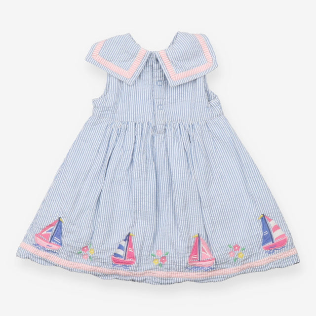 Dress Jersey Blue Stripe and Pink Sail Boat Woven