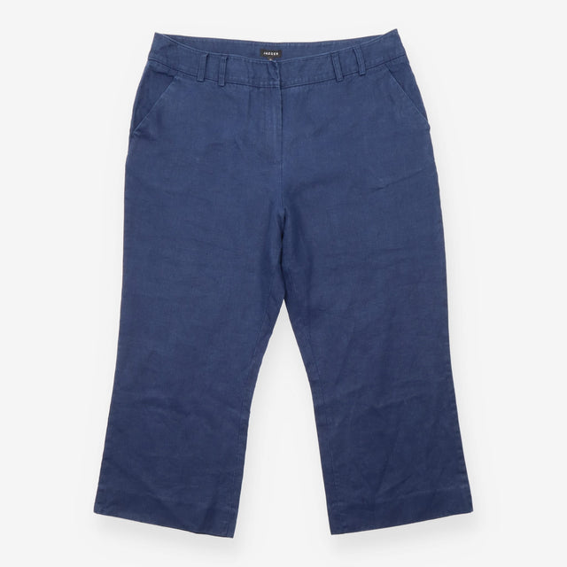 Linen Trousers Navy Cropped Wide Leg Tailored