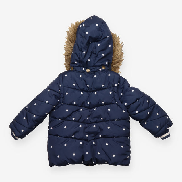 Puffer 3 in 1 Coat Navy with White Polka Dot