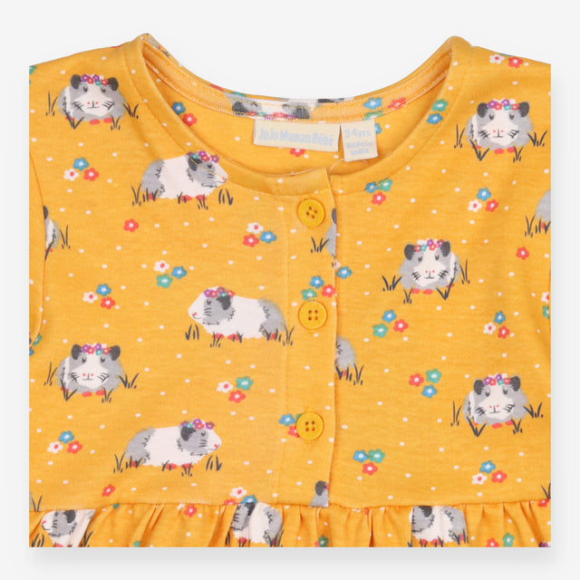 Jersey dress Mustard white dots 3/4 sleeves and gu