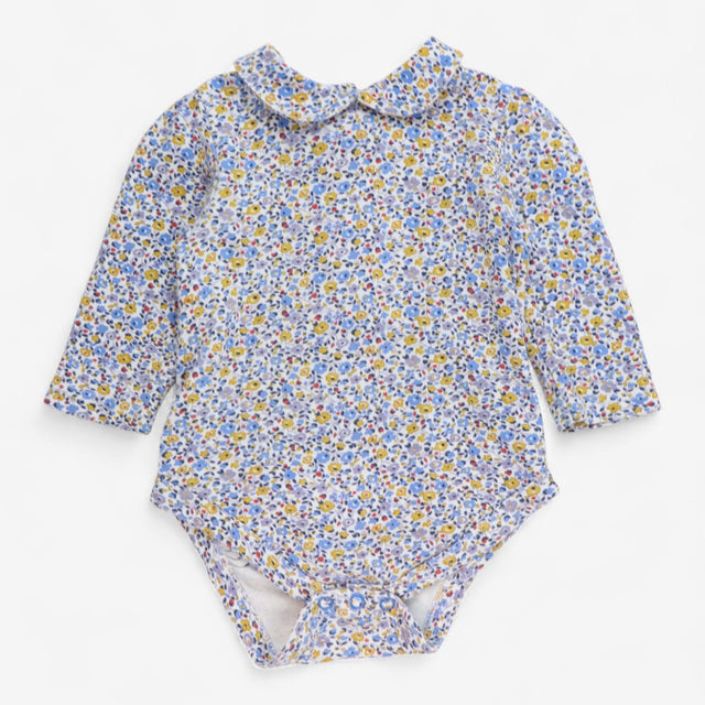 Collared bodysuit blue and yellow floral