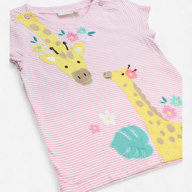 T-shirt short sleeve pink and white stripe with gi