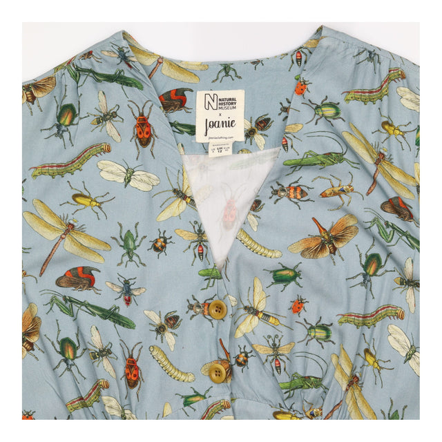 Dress Insect Print Blue Viscose Midi V-Neck Short