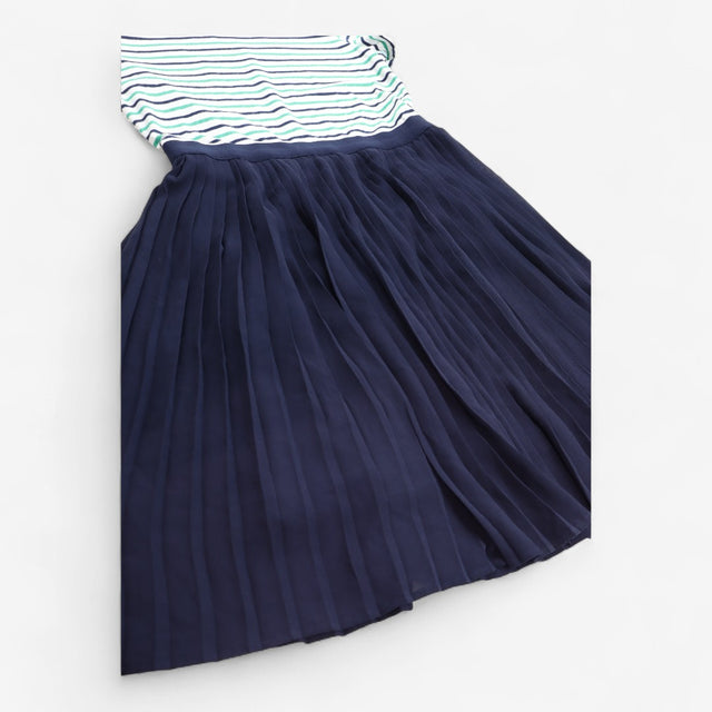 Formal Dress navy pleated skirt green stripe top