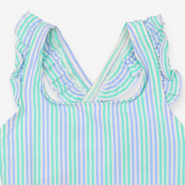 Green and Blue Striped Swimming Costume