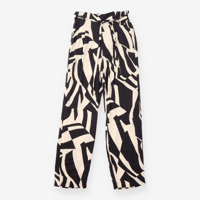 Trousers Black Cream Abstract Print High Waist Pa