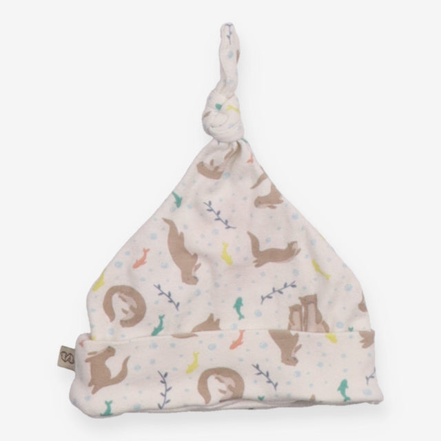 Baby Knot Hat White Otter and Fish