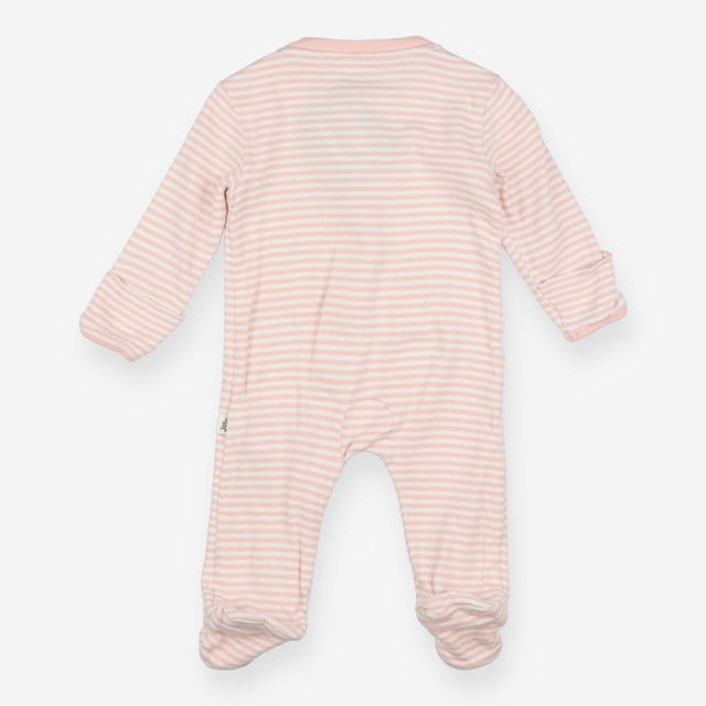 Pink stripe sleepsuit with bunny and butterfly