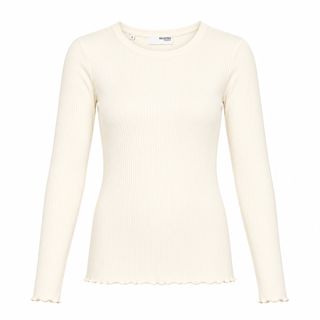 Long Sleeve Top Cream Ribbed Organic Cotton