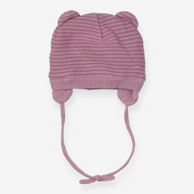 Hat purple stripes ears tie knitted