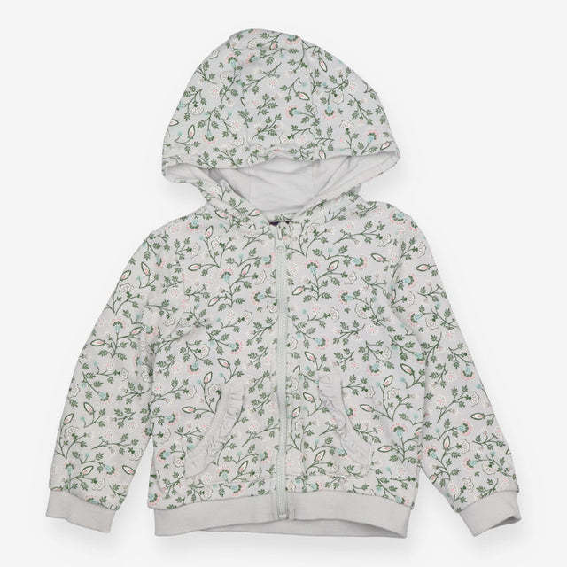 Hoodie Blue Floral Frill Pockets