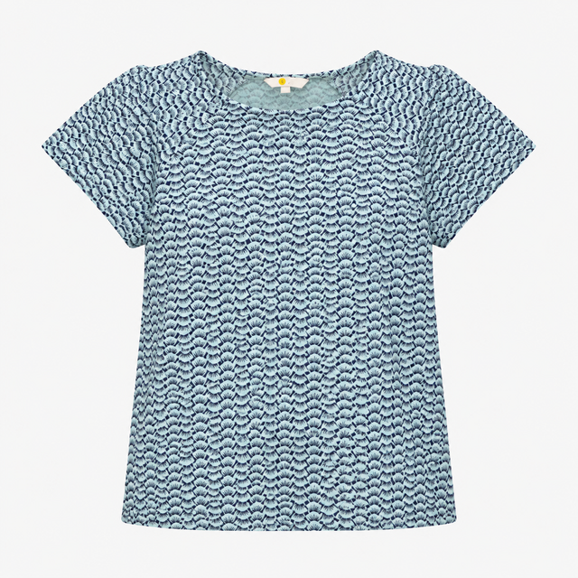 Printed Short Sleeve Viscose Stretch Top Light Blu