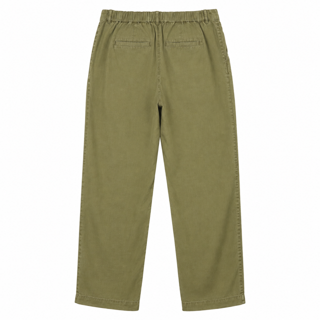 Trousers Cotton Linen Blend Pull On Olive Green