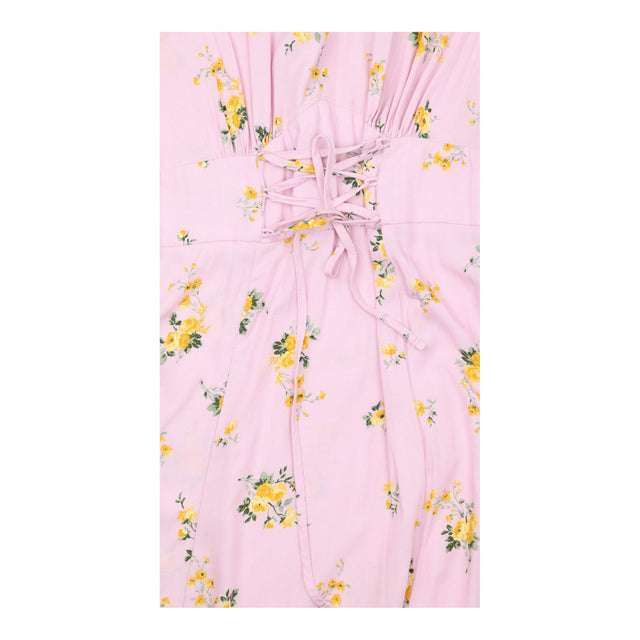 Dress V-Neck Lace Up Waist Floral Print Pink