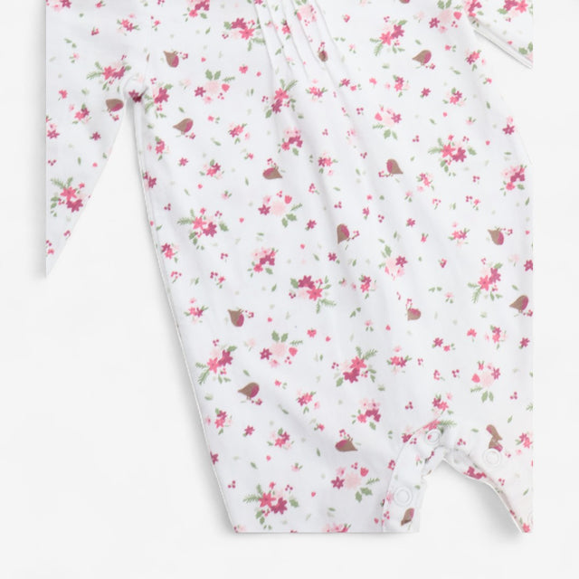 Sleepsuit Collared White with Pink Flowers and Rob