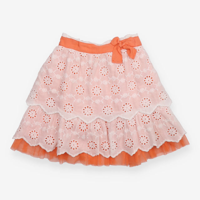 Skirt white floral embroidered cutout orange lace