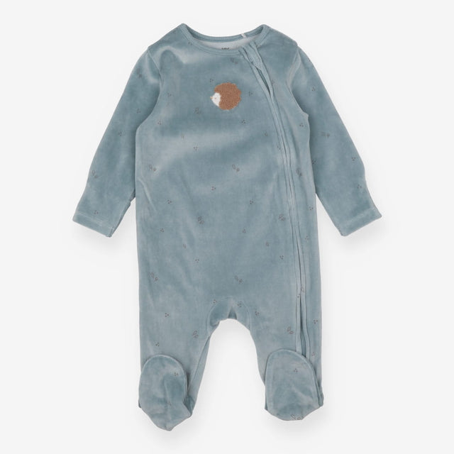 Sleepsuit Blue Hedgehog zipped velvet