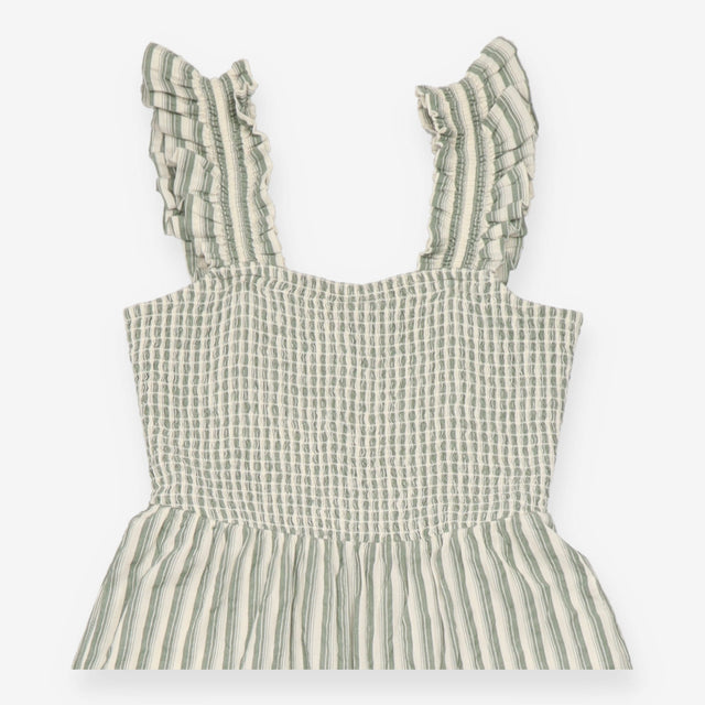 Jumpsuit Green Stripe Shirred Cotton
