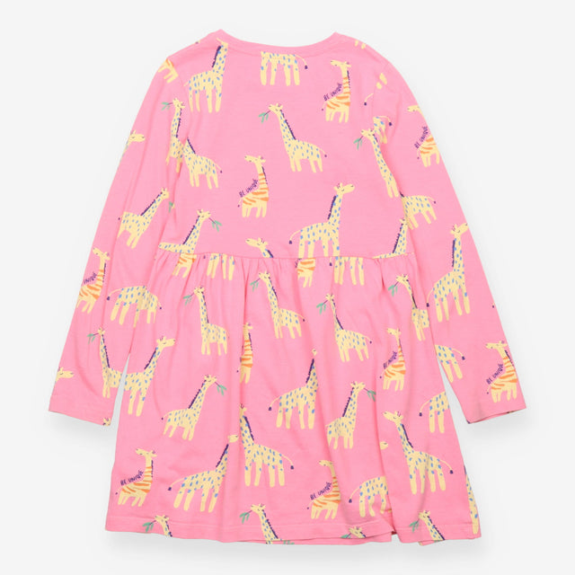 Dress Jersey Long Sleeve Pink with Giraffes