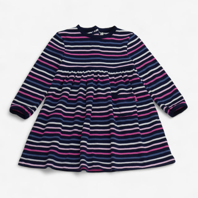 Long sleeve blue pink and white stripe jersey dres