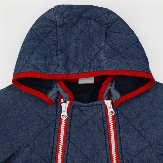 Denim Quilted Pramsuit with Red Trims