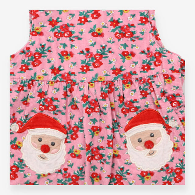 Pinafore Dress Floral Cord with Santa Appliques