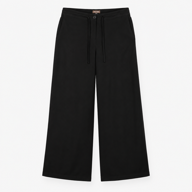 Trousers Black Wide Leg Tie Waist Fluid