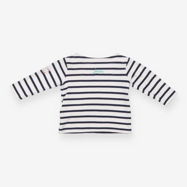 Tee LS white blue stripe button shoulders