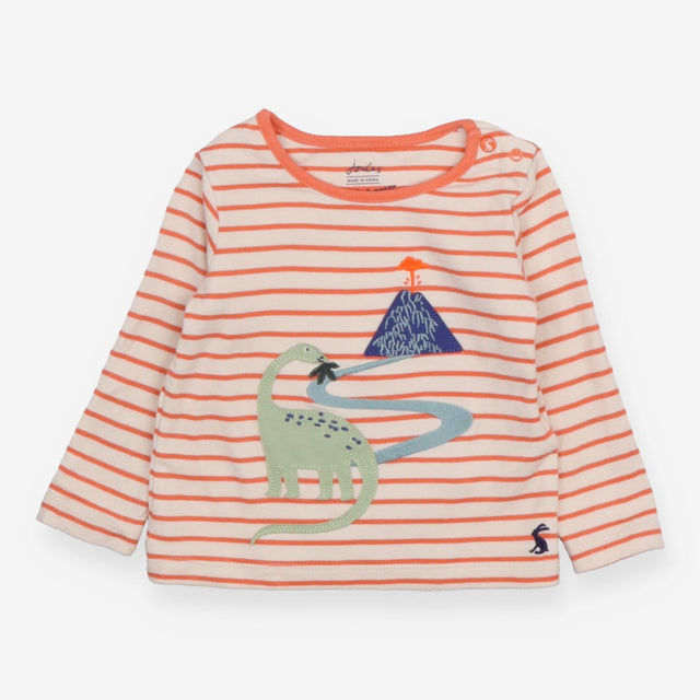 T-Shirt Long Sleeve Orange Stripe Dinosaur