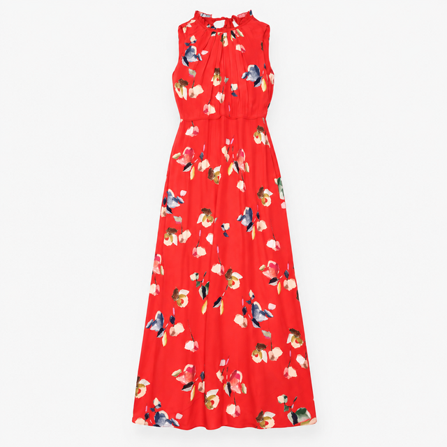 Dress Floral Print Ruffled High Neck Sleeveless Ma
