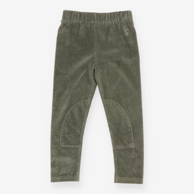 Leggings velour green ribbed knee patches