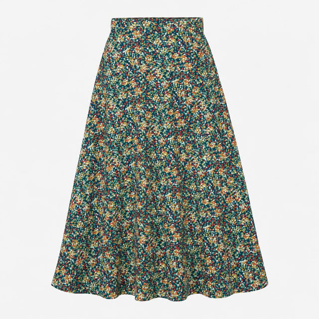 Skirt Rose Organic Cotton A-Line Maxi Floral Teal