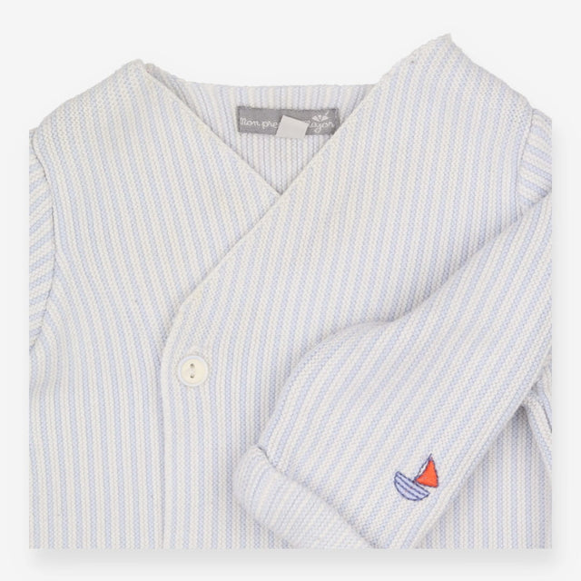 Baby Knit Cardigan Blue and White Stripe with Sail