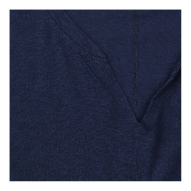 Top Navy Cotton Slub Notch Neck Short Sleeve