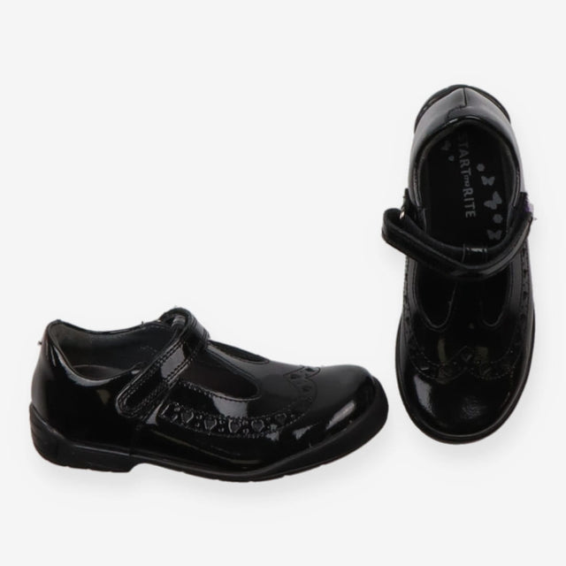Shoe black patent T-bar velcro