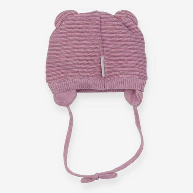 Hat purple stripes ears tie knitted