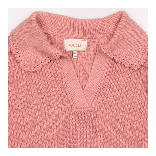 Dusky Pink Rib Knit Jumper with Crochet Collar