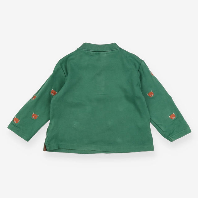 Collared Long Sleeve Top - Green Highland Cow