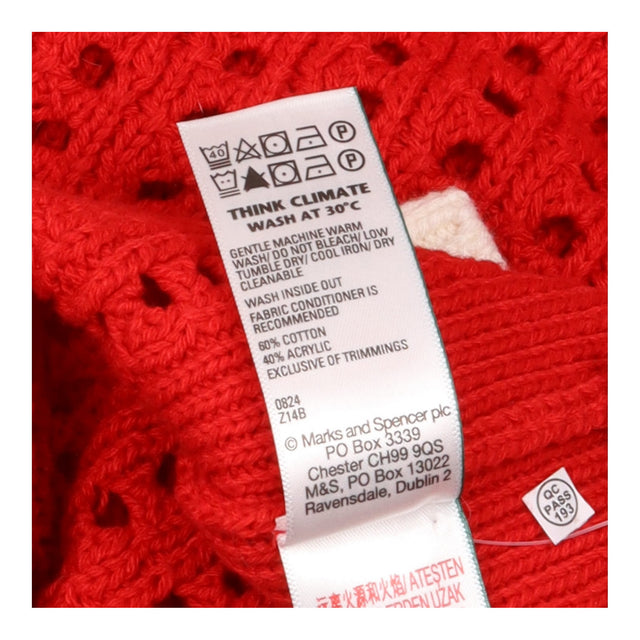 Red Cotton Blend Open Knit V-Neck Cricket Jumper W