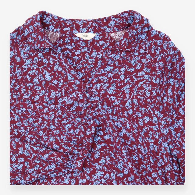 Tiered Mini Dress Floral Burgundy Blue