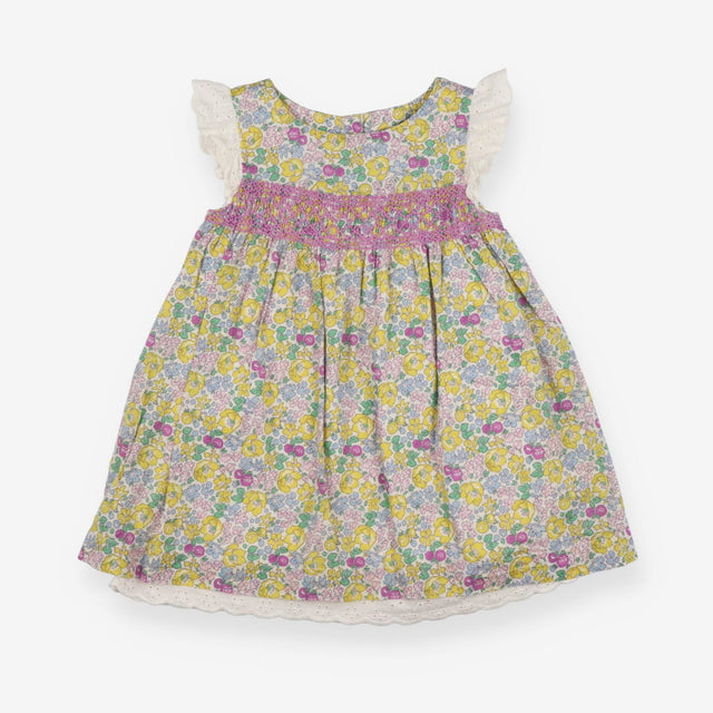 Purple and yellow smocked floral dress