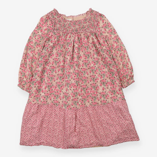 Dress LS pink smocked floral smaller flower to hem