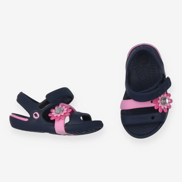 Navy Croc Sandals with Pink Flower