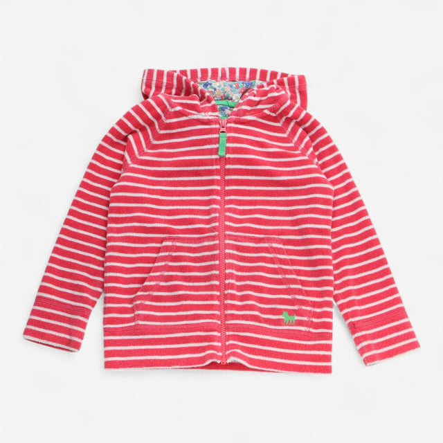 Hoodie Zip Up Pink and White Striped Towelling